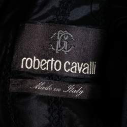 Pre Owned Roberto Cavalli Black Silk & Cutwork Cotton Zip Front Jacket M