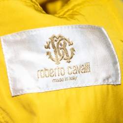 Pre Owned جاكيت روبرتو كافالي أصفر بكشكشة خامة صناعية مقاس كبير - لارج