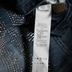 Pre Owned بنطلون جينز روبرتو كافالي دينم أزرق مزخرف مرصع قصة مجسمة مقاس متوسط (ميديوم)