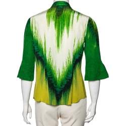 Pre Owned Roberto Cavalli Green Abstract Print Silk Blouse M