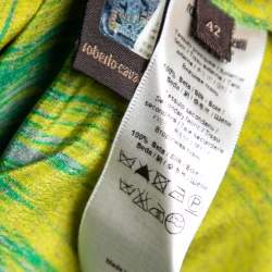 Pre Owned Roberto Cavalli Green Abstract Print Silk Blouse M