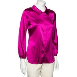 Pre Owned Roberto Cavalli Fuchsia Silk Button Front Long Sleeve Shirt M