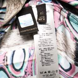 Pre Owned Roberto Cavalli Multicolor Printed Silk & Lace Sleeveless Pleated Mini Dress M