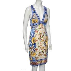 Pre Owned Roberto Cavalli Multicolor Printed Crepe Sleeveless Dress M