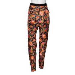 Pre Owned Roberto Cavalli Black Floral Printed Silk Trousers M