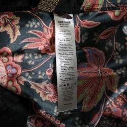 Pre Owned Roberto Cavalli Black Floral Printed Silk Trousers M