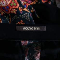 Pre Owned Roberto Cavalli Black Floral Printed Silk Trousers M