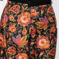 Pre Owned Roberto Cavalli Black Floral Printed Silk Trousers M