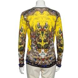 Pre Owned كارديغان روبرتو كافالي تريكو حرير مطبوع أصفر أزرار أمامية مقاس متوسط (ميديوم)