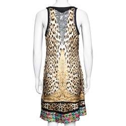 Pre Owned Roberto Cavalli Brown Leopard Printed Silk Pleated Hem Dress M