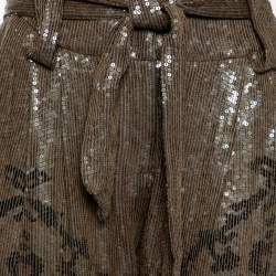 Pre Owned Roberto Cavalli Olive Green Printed Sequin Embellished Silk Pants M