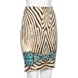 Pre Owned Roberto Cavalli Multicolored Animal Printed Silk Skirt M