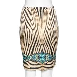 Pre Owned Roberto Cavalli Multicolored Animal Printed Silk Skirt M
