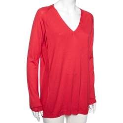 Pre Owned Roberto Cavalli Pink Silk & Cashmere Paneled Long Sleeve Sweater M