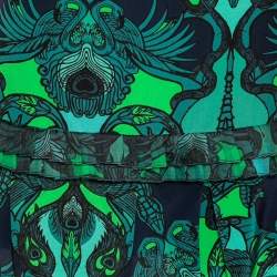 مملوكة مسبقًا Roberto Cavalli Blue & Green Animal Print Ruffled Mini Skirt M