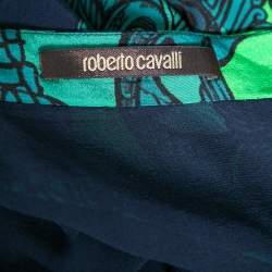 مملوكة مسبقًا Roberto Cavalli Blue & Green Animal Print Ruffled Mini Skirt M