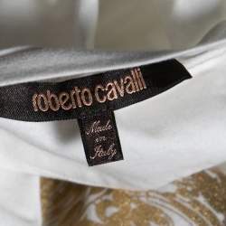 Pre Owned Roberto Cavalli White Foil Print Stretch Knit T-Shirt S