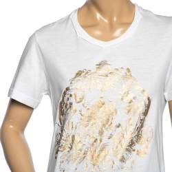 Pre Owned Roberto Cavalli White Foil Print Stretch Knit T-Shirt S