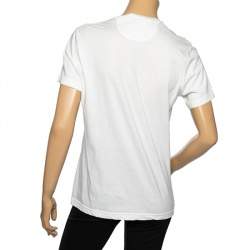 Pre Owned Roberto Cavalli White Foil Print Stretch Knit T-Shirt S