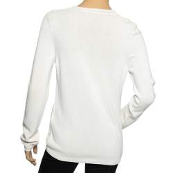 Roberto Cavalli Cream Knit Sequin Embellished Bird Printed Sweater M
