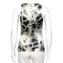 Pre Owned بلوزة روبرتو كافالي ساتان أخضر مطبوع بلا أكمام مقاس متوسط - ميديوم