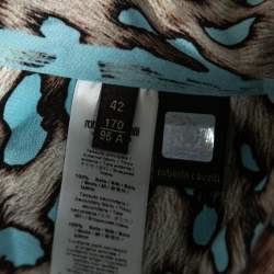 Pre Owned Roberto Cavalli Brown & Blue Animal Print Silk Faux Wrap Shorts M
