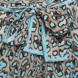 Pre Owned Roberto Cavalli Brown & Blue Animal Print Silk Faux Wrap Shorts M