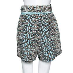 Pre Owned Roberto Cavalli Brown & Blue Animal Print Silk Faux Wrap Shorts M