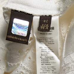 Pre Owned Roberto Cavalli White Perforated Textured Lace Knit Sleeveless Top M