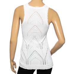 Pre Owned Roberto Cavalli White Perforated Textured Lace Knit Sleeveless Top M