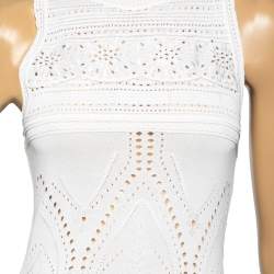 Pre Owned Roberto Cavalli White Perforated Textured Lace Knit Sleeveless Top M