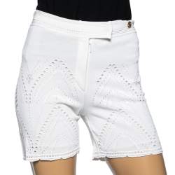 Pre Owned Roberto Cavalli White Perforated Textured Lace Knit Short M 