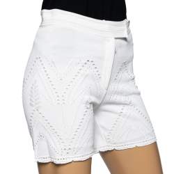 Pre Owned Roberto Cavalli White Perforated Textured Lace Knit Short M 