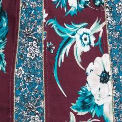 Pre Owned Roberto Cavalli Burgundy Floral Printed Jersey Flared V Neck Dress M