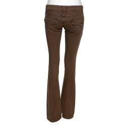 Pre Owned Roberto Cavalli Olive Green Cotton Straight Pants M