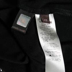 Pre Owned توب أكمام كب روبيرتو كافاللي جيرسيه طباعة بروكاد أسود مزخرف كريستال مقاس وسط ( ميديوم )