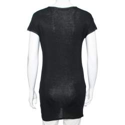 Pre Owned توب أكمام كب روبيرتو كافاللي جيرسيه طباعة بروكاد أسود مزخرف كريستال مقاس وسط ( ميديوم )