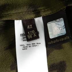 Pre Owned Roberto Cavalli Green Animal Printed Silk Embellished Shirt M