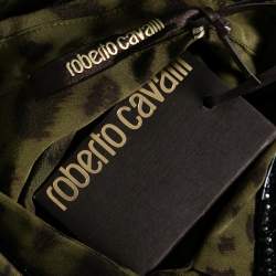 Pre Owned Roberto Cavalli Green Animal Printed Silk Embellished Shirt M