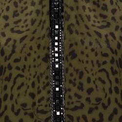 Pre Owned Roberto Cavalli Green Animal Printed Silk Embellished Shirt M