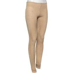 Pre Owned Roberto Cavalli Gold Perforated Textured Knit Pants M