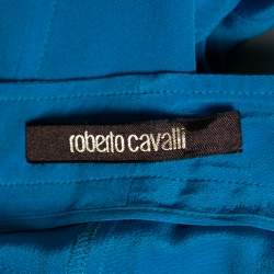 Pre Owned Roberto Cavalli Blue Silk Cargo Pants M