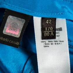 Pre Owned Roberto Cavalli Blue Silk Cargo Pants M