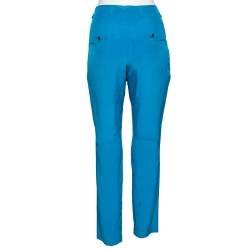 Pre Owned Roberto Cavalli Blue Silk Cargo Pants M