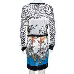 Pre Owned Roberto Cavalli White Animal Print Button Front Belted Cardigan M