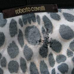 Pre Owned Roberto Cavalli White Animal Print Button Front Belted Cardigan M