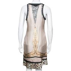Pre Owned Roberto Cavalli Beige Printed Silk Pleated Hem Sleeveless Dress M