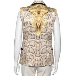Pre Owned Roberto Cavalli Brown Python Print Silk Blazer M