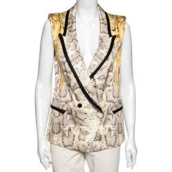 Pre Owned Roberto Cavalli Brown Python Print Silk Blazer M