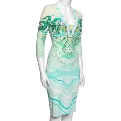 Pre Owned Roberto Cavalli Green Printed Jersey Dress M